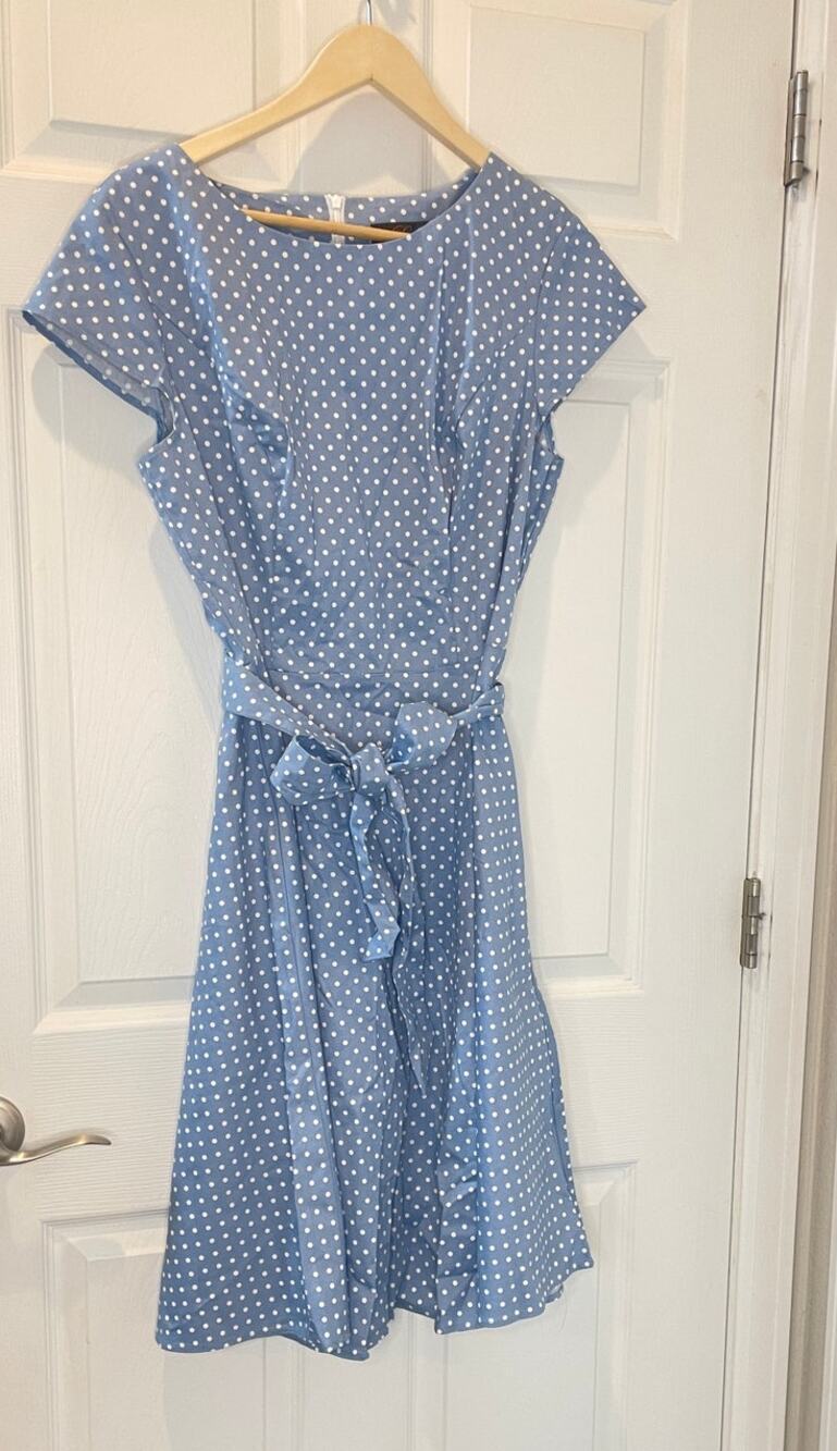 New! Dressy Star Wm's Polka Dot Swing Dress Pin Up Blue and White Sz 6-8 # 0144